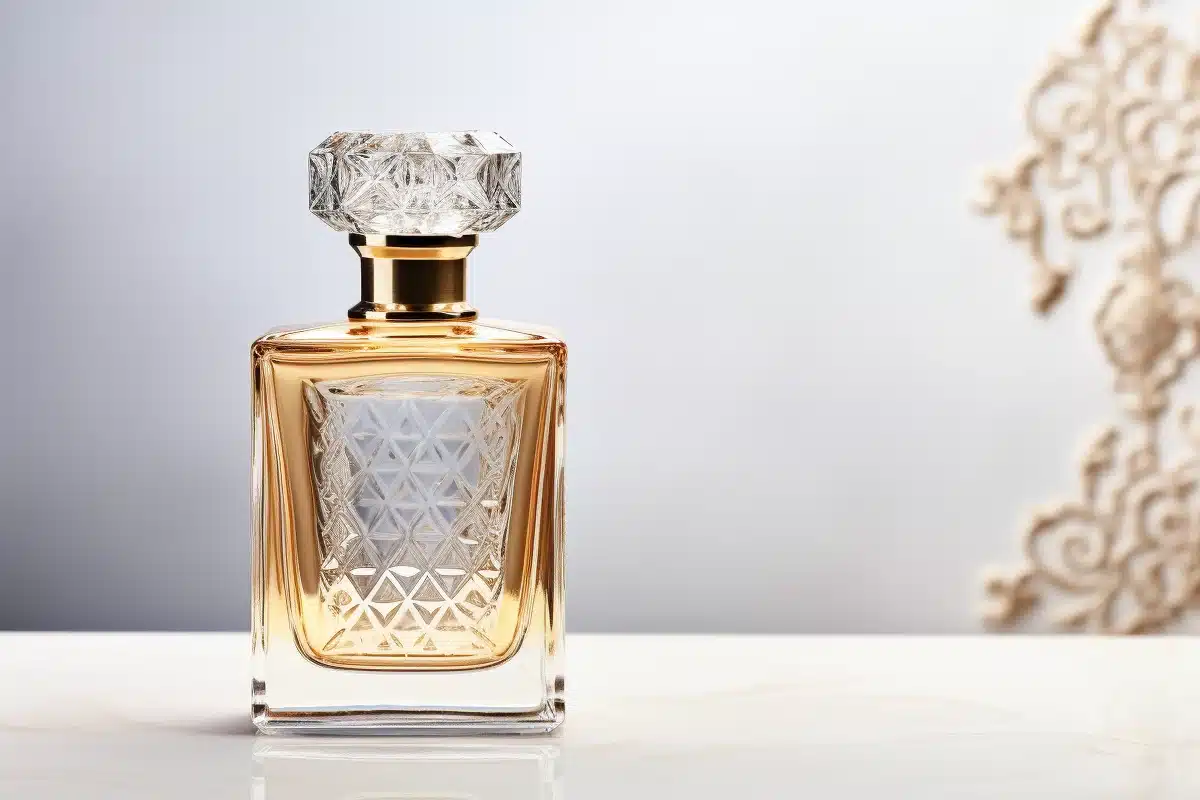 Une photo hyper réaliste saisissante met en valeur la renaissance glorieuse des parfums vintage cet automne.