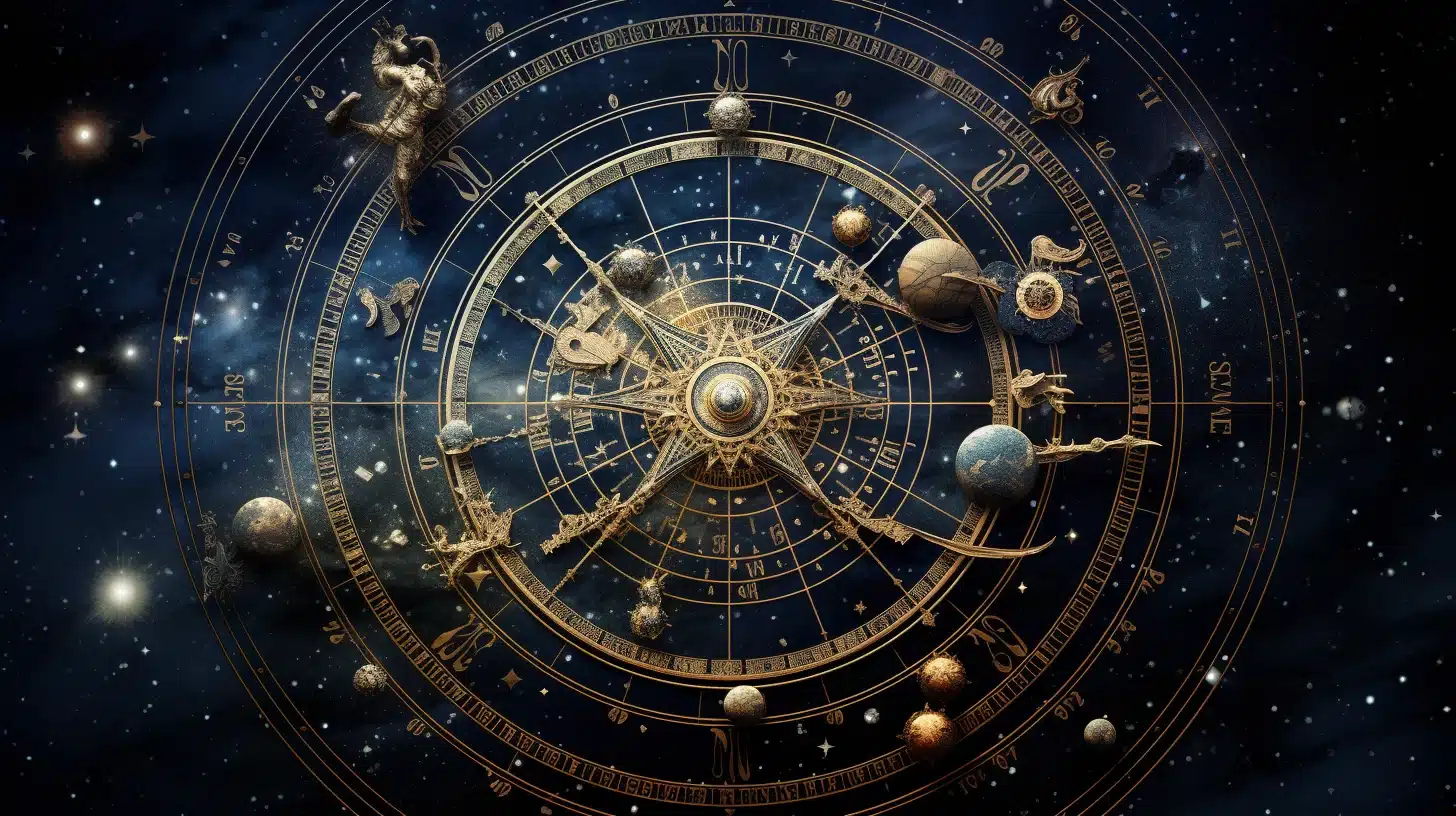 Une photographie captivante et hyper réaliste du royaume mystique de l'astrologie où les frontières célestes et terrestres s'entrelacent.