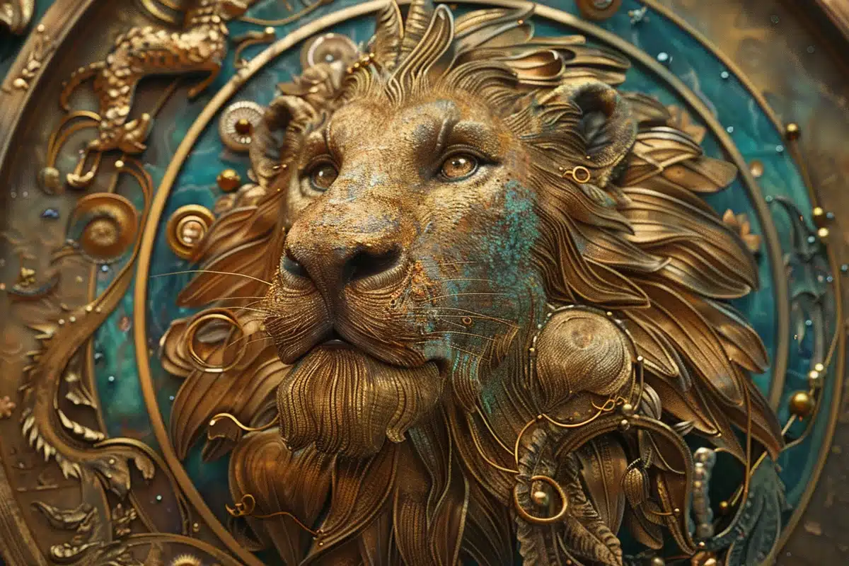 Image alt text: Deux fiers lions, captivants et réalistes, dans une étreinte passionnée et ensorcelante.