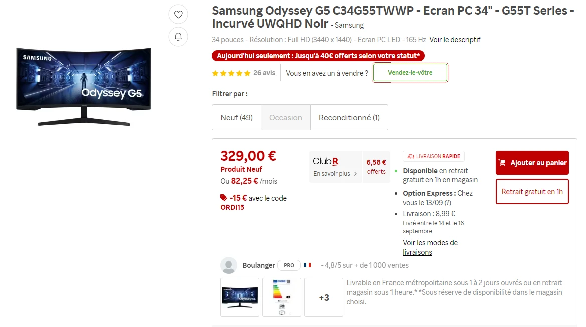 Achat sur Rakuten du Samsung Odyssey G5 