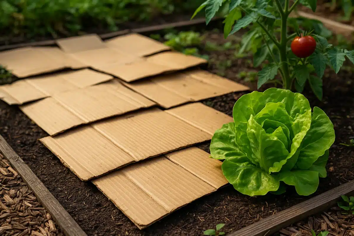 Cartons dans le jardin