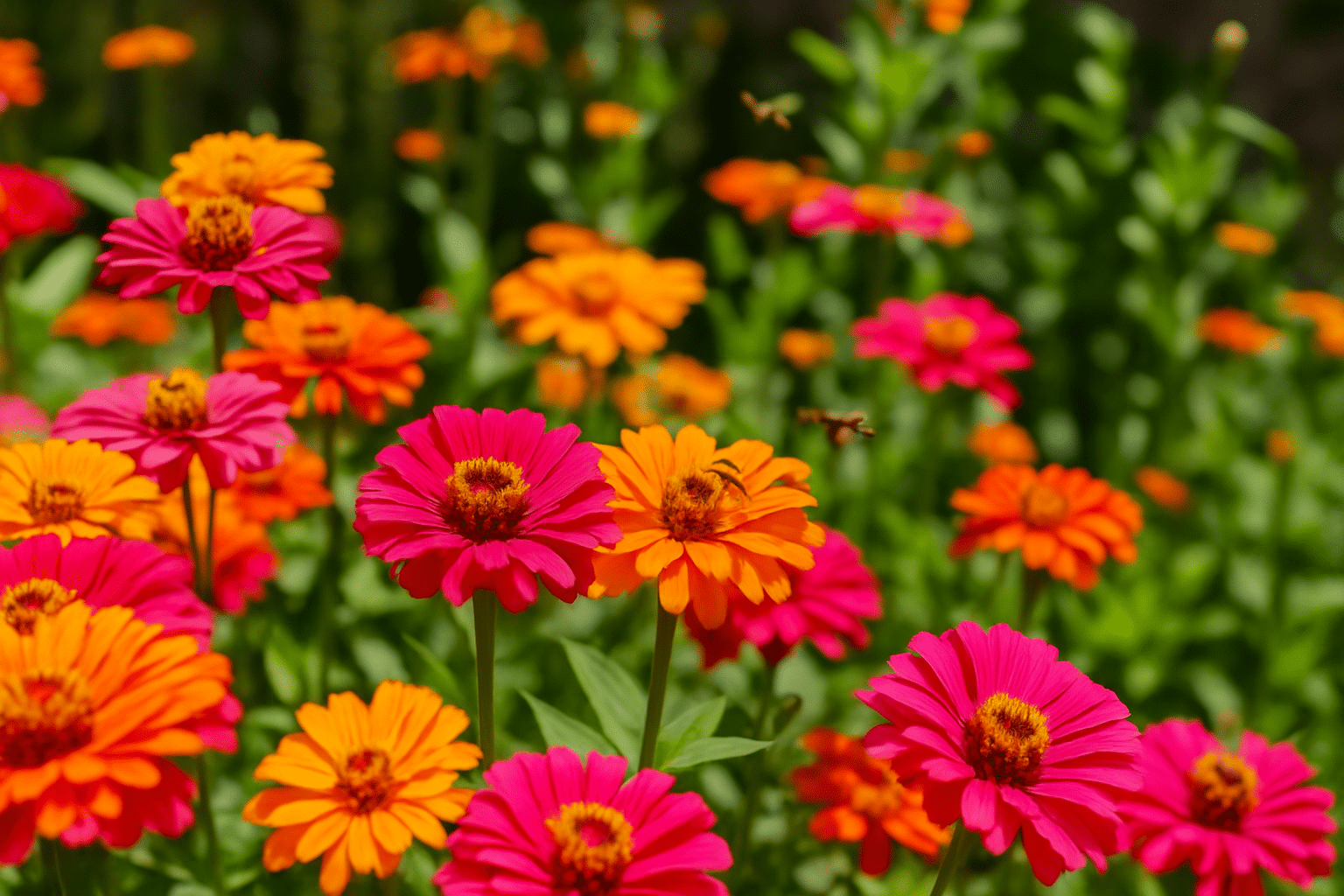 Les zinnia pour attirer les abeilles et lutter contre la secheresse.