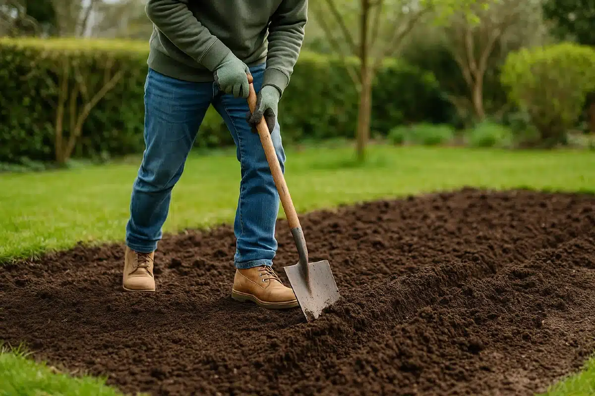 retourner la terre du jardin