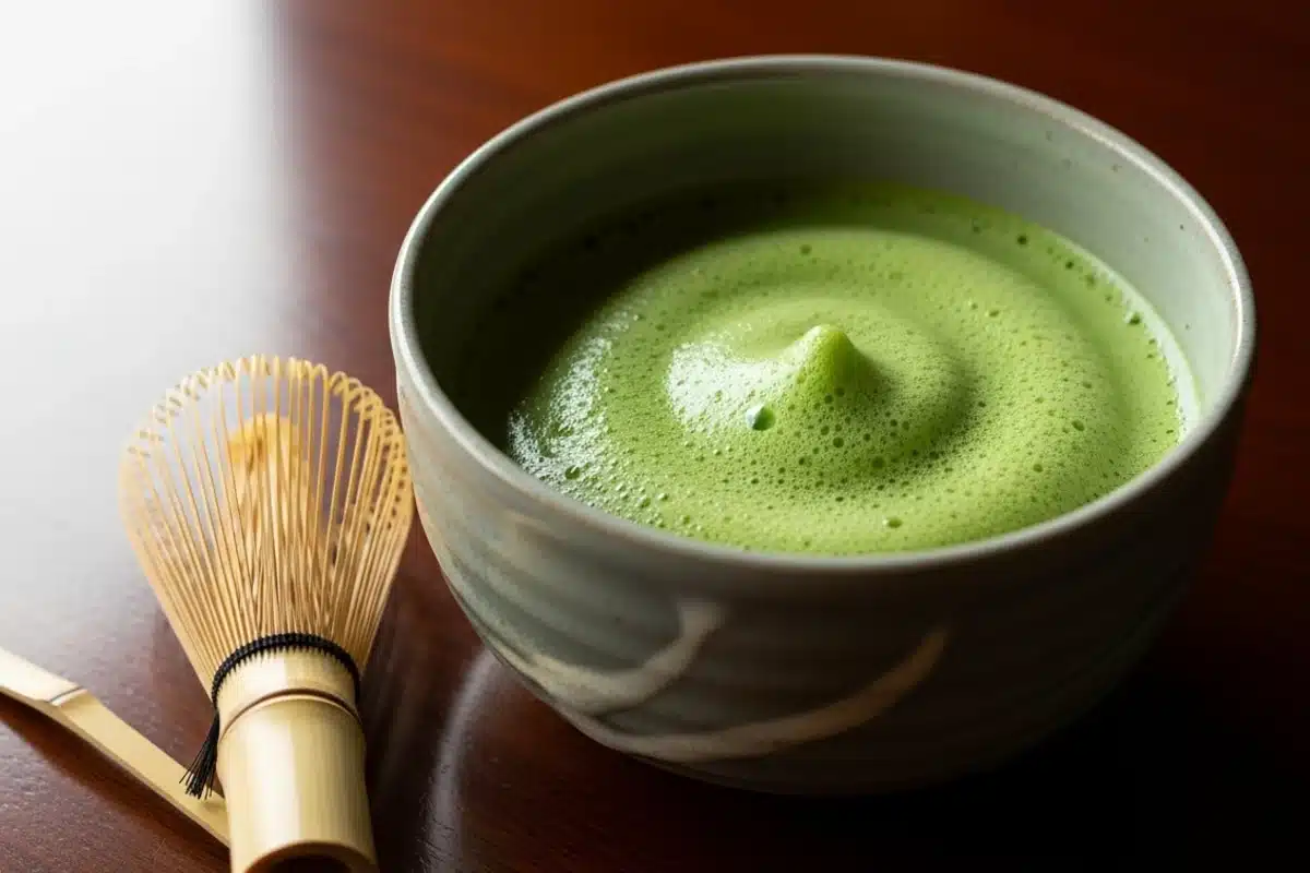 Bol de matcha traditionnel avec mousse onctueuse