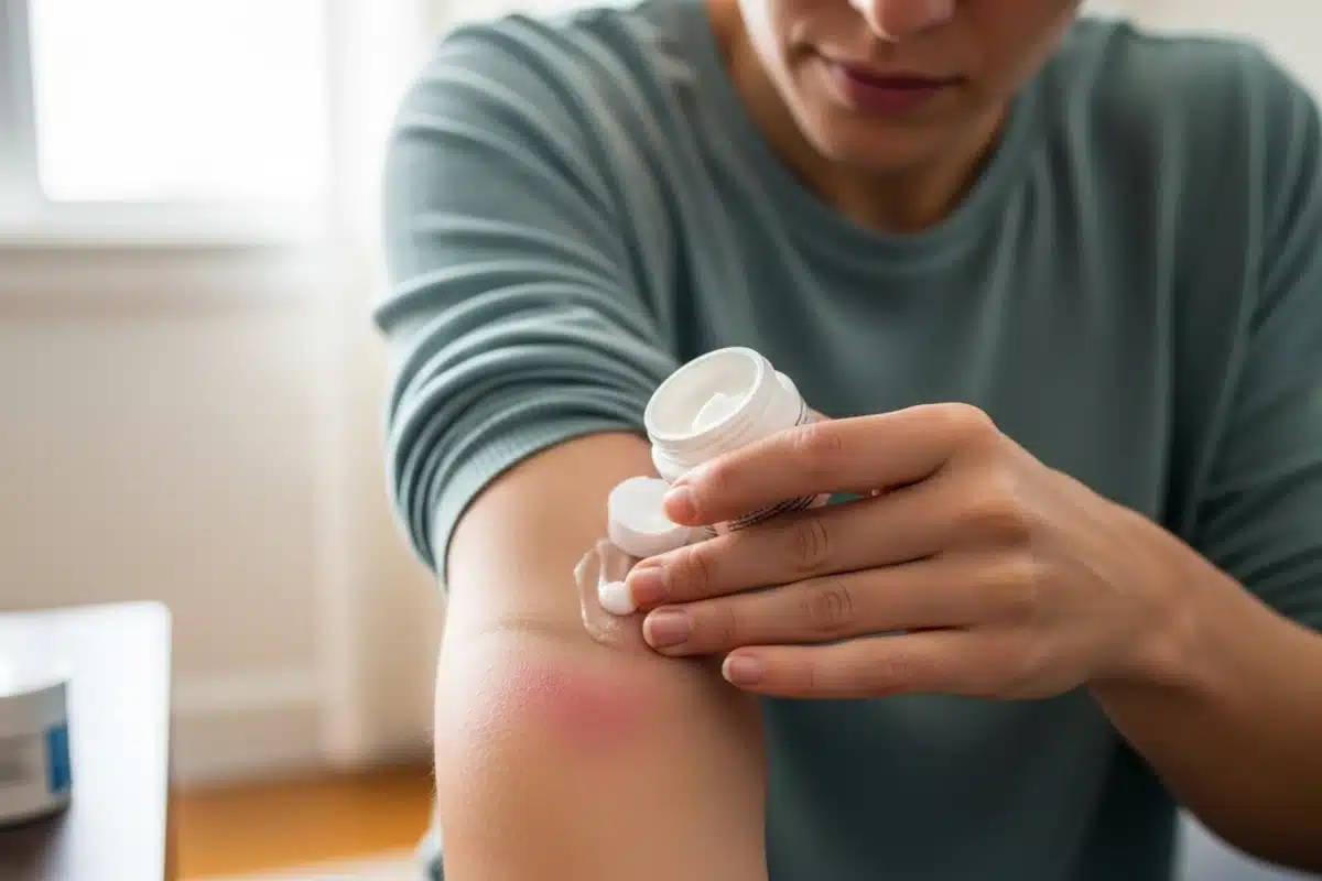 Personne appliquant un produit sur une zone douloureuse