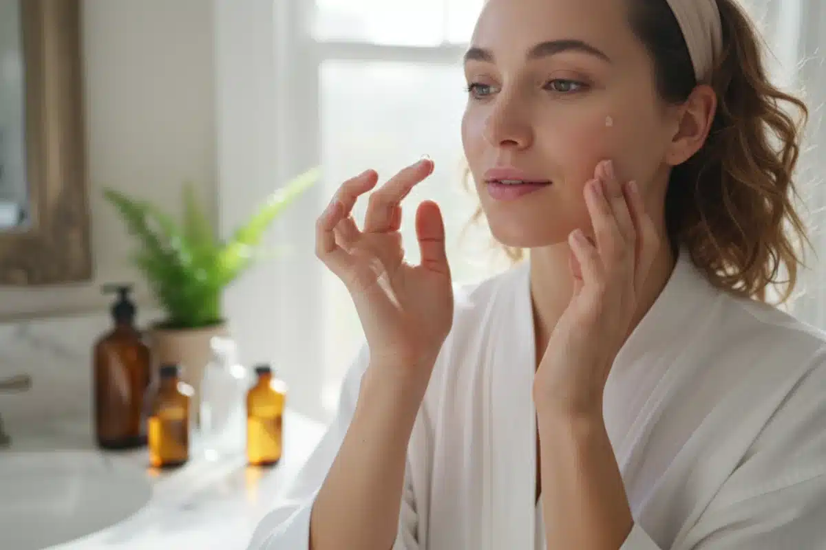 femme qui s'applique un serum visage